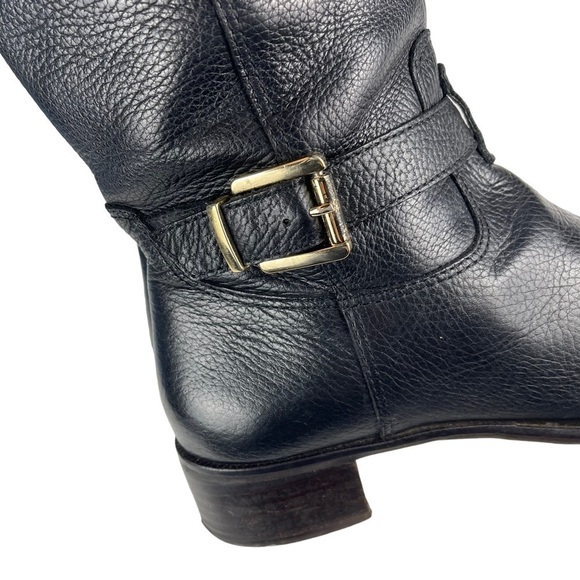 BANANA REPUBLIC BLACK LEATHER EQUESTRIAN STYLE KNEE HIGH BUCKLE ZIP UP BOOTS - Picture 11 of 13